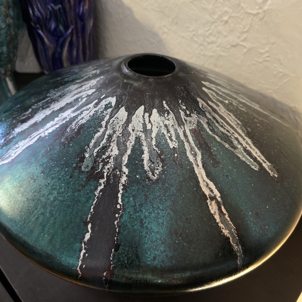 HANDCRAFTED Upcycled Glass Globe HANDPAINTED Tabletop Art Decor Green Silver - Picture 14 of 17